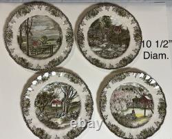10 Johnson Bros Friendly Village 10.5 Dinner Plates Willow By The Brook VTG'60