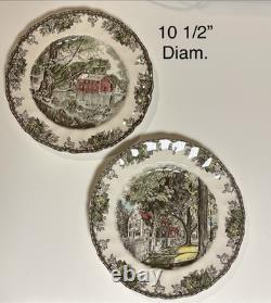 10 Johnson Bros Friendly Village 10.5 Dinner Plates Willow By The Brook VTG'60