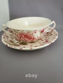 10 Pieces Johnson Bros Rose Chintz Pat. Cream Soups with Saucers Creamer Sugar