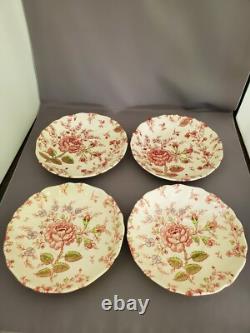 10 Pieces Johnson Bros Rose Chintz Pat. Cream Soups with Saucers Creamer Sugar