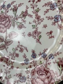 11 Johnson Brothers ROSE CHINTZ PINK 9 ¾ Dinner Plates 1883 Stamp EUC