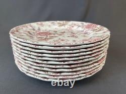 11 Johnson Brothers ROSE CHINTZ PINK 9 ¾ Dinner Plates 1883 Stamp EUC