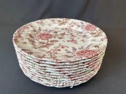 11 Johnson Brothers ROSE CHINTZ PINK 9 ¾ Dinner Plates 1883 Stamp EUC