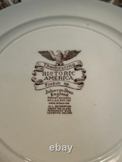 12 Johnson Bros Historic America Frozen Up Thanksgiving Plates 10.5