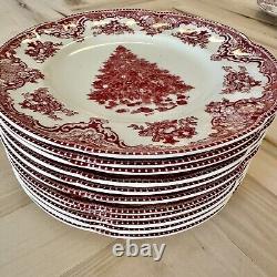 12 Johnson Bros Old Britain Castles Pink Christmas Tree 8 Salad Plates Set NEW