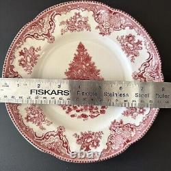 12 Johnson Bros Old Britain Castles Pink Christmas Tree 8 Salad Plates Set NEW