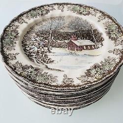 12 Johnson Brothers FRIENDLY VILLAGE 10 Dinner Plates Schoolhouse Winter