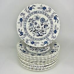 12 pc Set Blue Nordic Dinner Plates Classic White Onion England Johnson Brothers