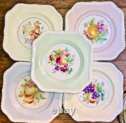 14 vintage Johnson Bros CALIFORNIA Pastel Square Plates Fruit Assembled Set 7.5