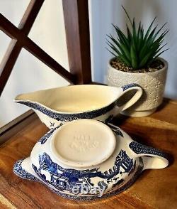 2? Willow Blue Gravy Boat Johnson Brothers England Earthenware Discontinued
