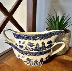 2? Willow Blue Gravy Boat Johnson Brothers England Earthenware Discontinued