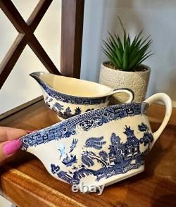 2? Willow Blue Gravy Boat Johnson Brothers England Earthenware Discontinued
