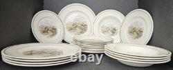 22 Pc RARE VTG Johnson Bros Plates & Bowls, Pareek Fox Scene Green Band FREESHIP