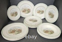22 Pc RARE VTG Johnson Bros Plates & Bowls, Pareek Fox Scene Green Band FREESHIP