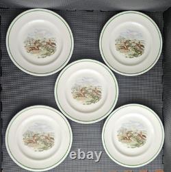 22 Pc RARE VTG Johnson Bros Plates & Bowls, Pareek Fox Scene Green Band FREESHIP