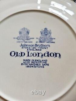 27p Old London Johnson Bros Blue Tea Coffee Cup Tepot Plate Sugar Bowl Ironstone