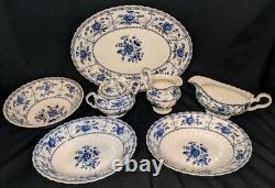 28PC Vintage Johnson Bros. Indies Blue + Serving Pieces Set Lot Service for 5