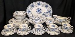 28PC Vintage Johnson Bros. Indies Blue + Serving Pieces Set Lot Service for 5
