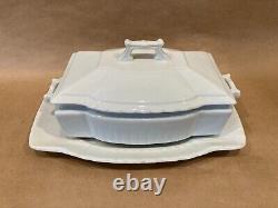 3 pc JOHNSON BROS White Square Ridged Ironstone Casserole Lid Underplate Platter