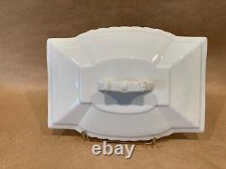 3 pc JOHNSON BROS White Square Ridged Ironstone Casserole Lid Underplate Platter