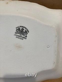 3 pc JOHNSON BROS White Square Ridged Ironstone Casserole Lid Underplate Platter