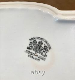 3 pc JOHNSON BROS White Square Ridged Ironstone Casserole Lid Underplate Platter