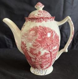 3 piece Vintage Johnson Bros. Mill Stream Pink Teapot, Tea Cup, Creamer