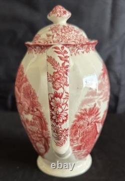 3 piece Vintage Johnson Bros. Mill Stream Pink Teapot, Tea Cup, Creamer