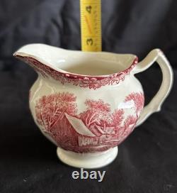 3 piece Vintage Johnson Bros. Mill Stream Pink Teapot, Tea Cup, Creamer