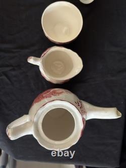 3 piece Vintage Johnson Bros. Mill Stream Pink Teapot, Tea Cup, Creamer