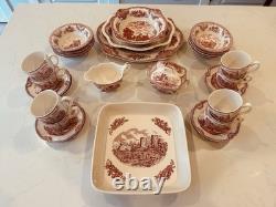 31 Pieces Johnson Bros Old Britain Castles Pink Transferware