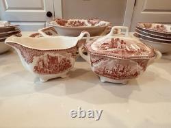 31 Pieces Johnson Bros Old Britain Castles Pink Transferware