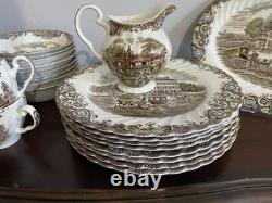 36 Pc Heritage Hall Johnson Brothers England Ironstone Dinner Set Cream Brown