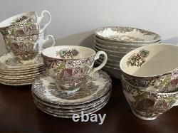 36 Pc Heritage Hall Johnson Brothers England Ironstone Dinner Set Cream Brown