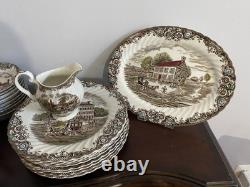 36 Pc Heritage Hall Johnson Brothers England Ironstone Dinner Set Cream Brown