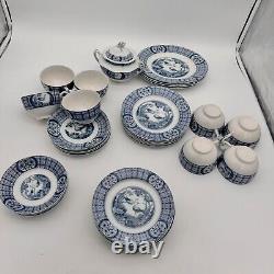 37 Pcs Set Antique Plates Bowls Cups Johnson Bros MONGOLIA GRAY Blue FLOW Rare