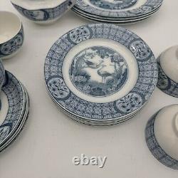 37 Pcs Set Antique Plates Bowls Cups Johnson Bros MONGOLIA GRAY Blue FLOW Rare