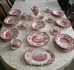 38 Pc Johnson Brothers Old Britain Castles Pink Red Service For 6 And More Set