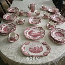 38 Pc Johnson Brothers Old Britain Castles Pink Red Service For 6 And More Set