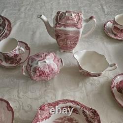 38 Pc Johnson Brothers Old Britain Castles Pink Red Service For 6 And More Set