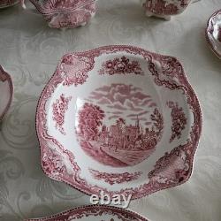 38 Pc Johnson Brothers Old Britain Castles Pink Red Service For 6 And More Set