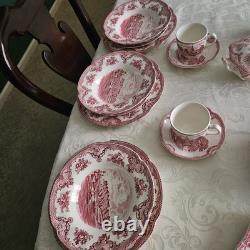 38 Pc Johnson Brothers Old Britain Castles Pink Red Service For 6 And More Set