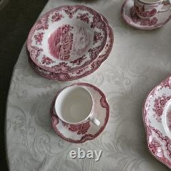 38 Pc Johnson Brothers Old Britain Castles Pink Red Service For 6 And More Set