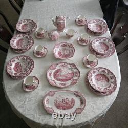 38 Pc Johnson Brothers Old Britain Castles Pink Red Service For 6 And More Set