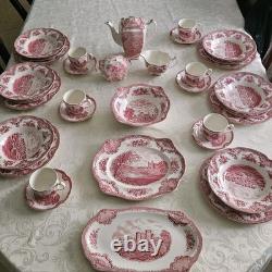 38 Pc Johnson Brothers Old Britain Castles Pink Red Service For 6 And More Set
