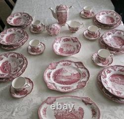 38 Pc Johnson Brothers Old Britain Castles Pink Red Service For 6 And More Set
