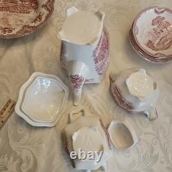 38 Pc Johnson Brothers Old Britain Castles Pink Red Service For 6 And More Set