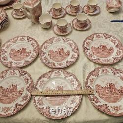 38 Pc Johnson Brothers Old Britain Castles Pink Red Service For 6 And More Set