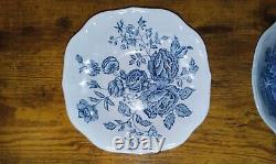 4 Johnson Bros Blue On Blue Elizabeth Bowls Plates China England Vintage Rare
