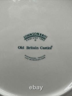 4 Johnson Bros Old Britain Castles Pink Christmas Dinner Plates Green Tree 10.5